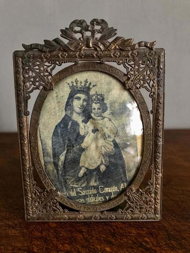 Muy Antiguos Porta Retratos Con Imágenes Religiosas Bronce ! (Usado)