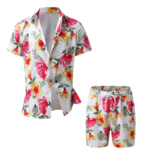 Conjunto 2 Pieza Boton Flor Tropical Hawaiano Para Hombre