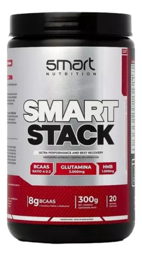 Smart Stack Aminoacidos Bcaa Glutamina 300 Gr +obsequio