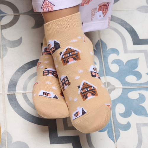 Media Soquete Algodón Marcela Koury Modelo 62102.24 Beige Estampado Único