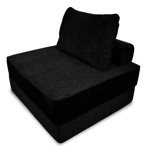 Sofá Cama Individual Plegable + Cojín Espacio Optimizado Negro Liso