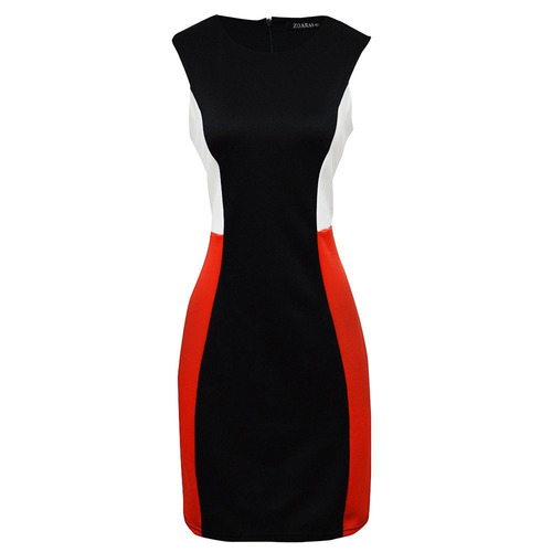 Vestido Sin Manga Combinado Dama Mujer Negro/naranja 0172 Zo