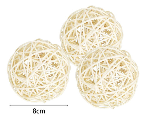 3x Bolas De Mimbre De Ratán, Adorno Artesanal, Bolas 8cm