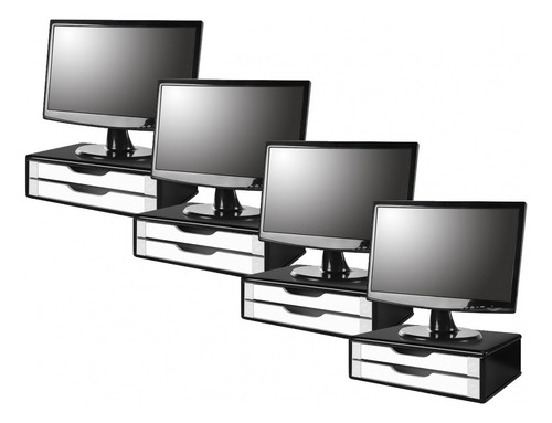 Conj. 4 Suportes Monitor Mdf Black Piano 2 Gavetas Brancas