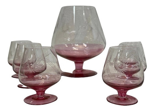 Conjunto Cristal Rosa Antigo Bebida Vinho Jarra + 6 Taças