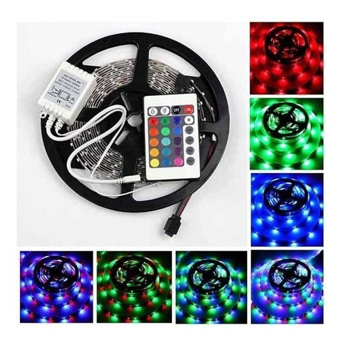 Tira De Led Rgb 3528 Exterior De 5m Control Remoto Y Fuente