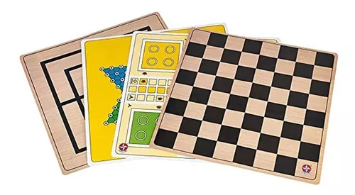 Jogo Antigo 4 em 1 DIVERSÃO: Ludo, Moinho, Xadrez Chinês e Damas - Manuf.