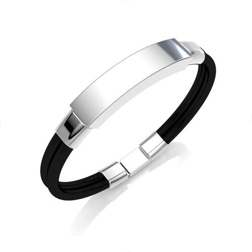 Imagen 2 de 10 de Pulsera De Caucho Con Plata 925 Para Hombre Agálea Joyería