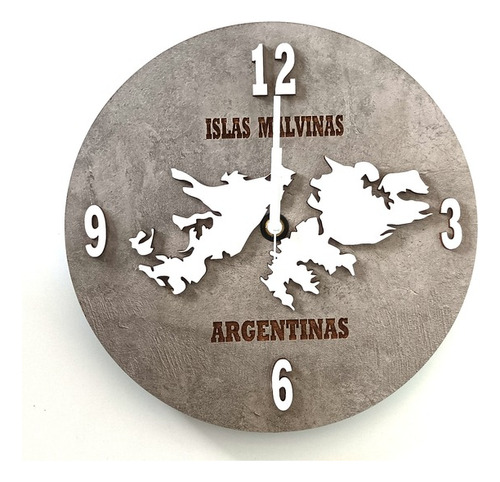 Reloj De Pared De Madera Analógico Diseño Malvinas 60x60