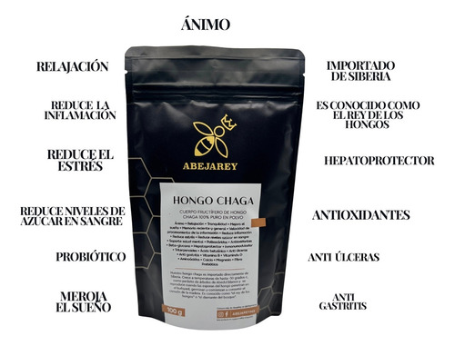 Hongo Chaga Orgánico Abejarey 100gm