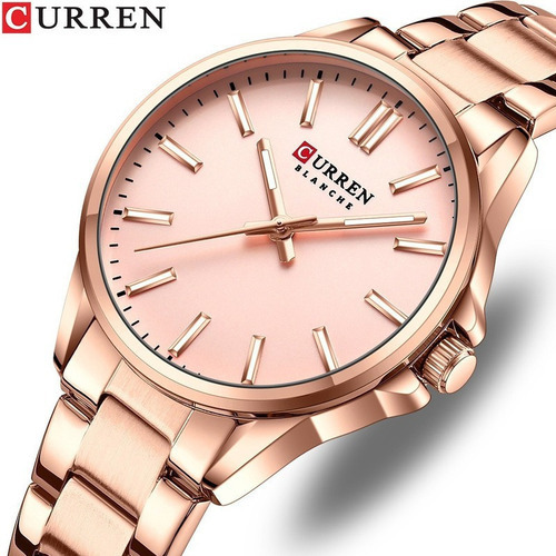 Relógio feminino Curren Simple And Luminous Steel para mulheres, cor de fundo rosa
