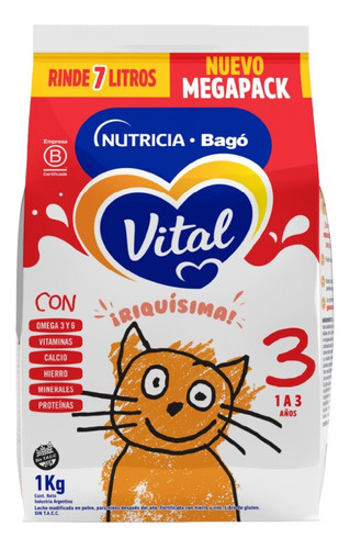 5un Leche En Polvo Infantil Nutricia Bago Vital 3 Bolsa 1kg