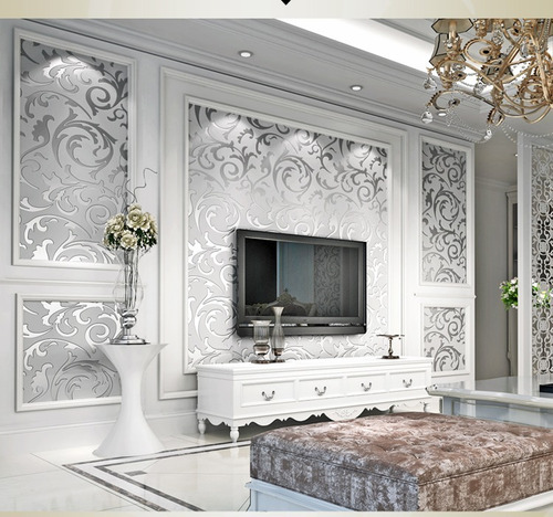 Imagen 2 de 4 de Papel Tapiz Sala Comedor Plata Gris Moderno Empaque 5.3 Mts2