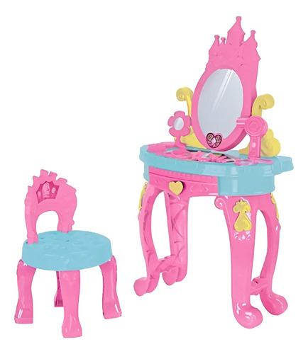 Penteadeira Princesas Infantil Com Banquinho E 13 Acessórios