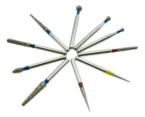 Kit Fresas De Diamante Puntas Mixtas 10 Piezas, Uso Dental