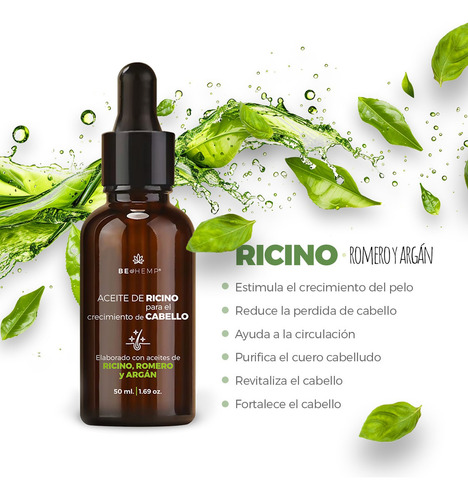 Aceite De Ricino Para Crecimiento Del Cabello 50 Ml Beohemp