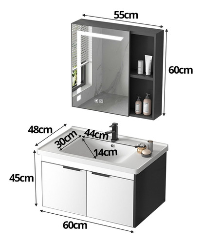 Lavabo Cerámica Marmol Rectangular Moderno Con Espejo Y Luz