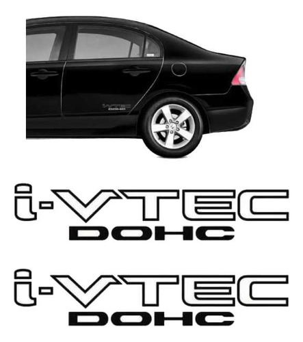 Par Emblemas Adesivos I-vtec Dohc Honda Civic - Preto 3m Pl