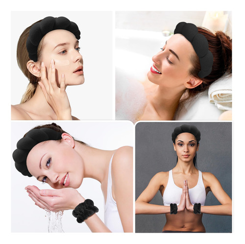 Spa Headband And Wristband Set Zkptops For Women Black