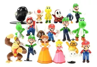 Conjunto 18 Figuras Bonecas Mario Bros Luigi Yoshi Toad Burr