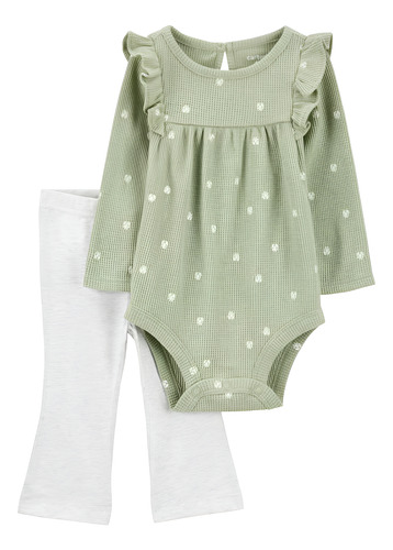 Conjunto Carters Set 2 Piezas Bebe Body Manga Larga Pantalon Verde Musgo 18m