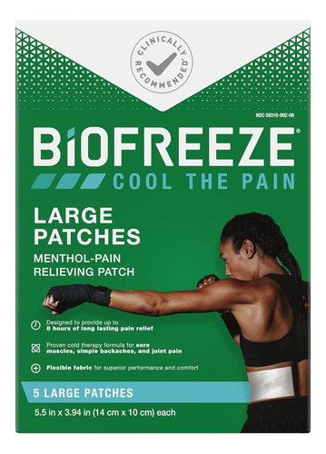 Parches Para El Dolor Biofreeze Large 10 X 14 Cm Caja X 5 Un