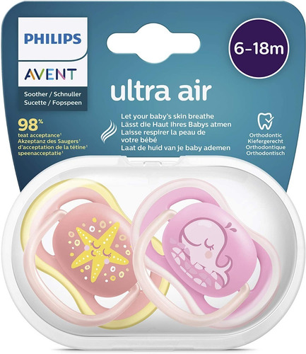 Chupos Entretencion Para Bebe Avent X2 Und 0-6 Y 6-18 Meses