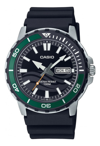 Reloj Casio MTD-125-1A para hombre, color negro, bisel, color negro y verde, color de fondo negro