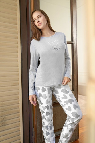 Pijama Jersey Invierno Estampa Corazones Lencatex 25365