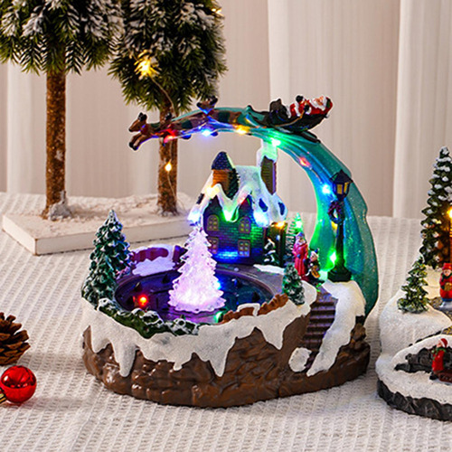 Led Christmas Snow Village House, Fonte De Música De Natal