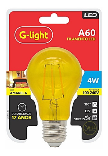 Lâmpada Filamento Led 4w E27 A60 Transparente Amarelo 110V/220V
