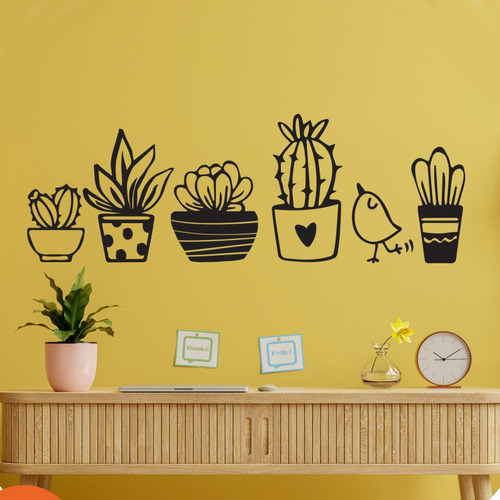 Vinilo Decorativo Cactus Pajarito Pared, Habitación, Vidrio 