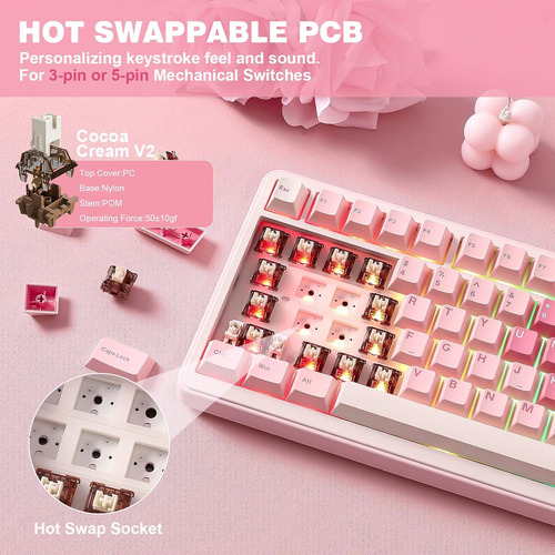 Yunzii B75pro Mechanical Keyboard,75% V2 Switch Pink