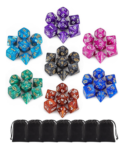 Juego De Dados De Rol: 49 Dados Poliédricos Con 7 Bolsas