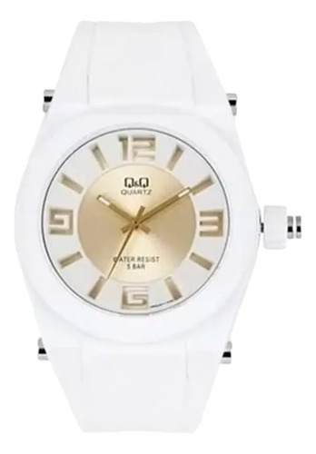 Reloj Q&q De Dama Analógico Blanco Y Dorado Febo