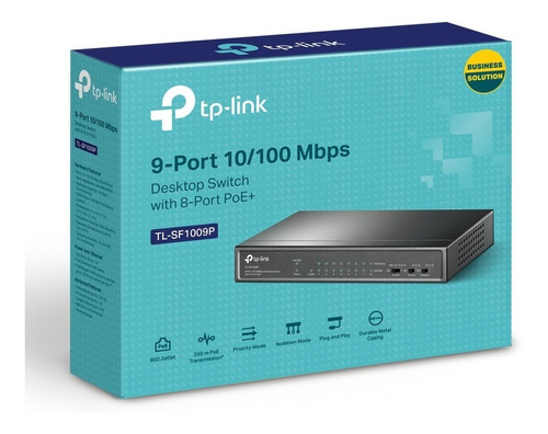 Switch Poe 8puertos 10/100 1uplink 65w, Tp-link Tl-sf1009p