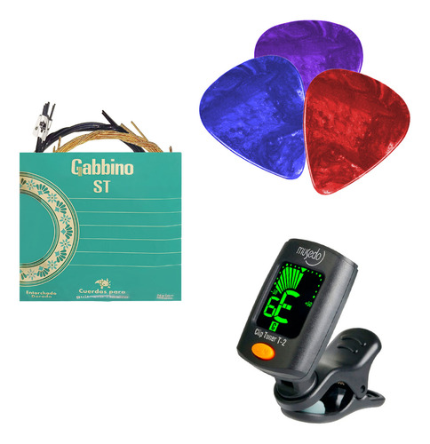 Afinador Cromático Clip Cuerdas Nylon 2 Plumillas Color Negro