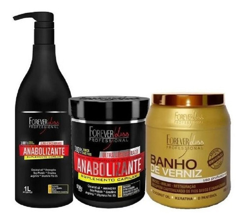 Kit Shampoo, Máscara Anabolizante 1kg E Banho De Verniz 1kg