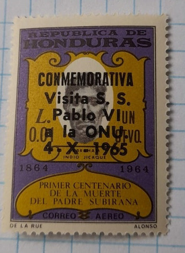 Sello Postal - Honduras - 1965 Visita Del Papa A La Onu