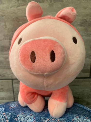 Peluche Sentado Disfrazado De Conejo Rosa Miniso