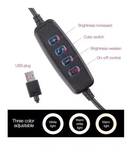 Aro de luz led 6 pulgadas 16cm con control en cable USB 3