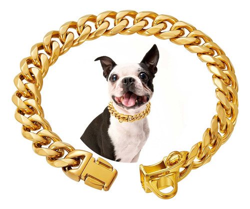 Stainless Steel Silver Gold Dog Collars With Safety Buckle L