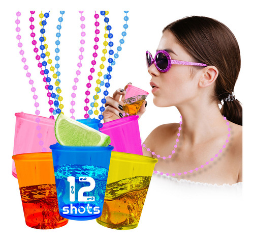 12 Collares Shot Transparente Caballito Color Vaso Tequilero