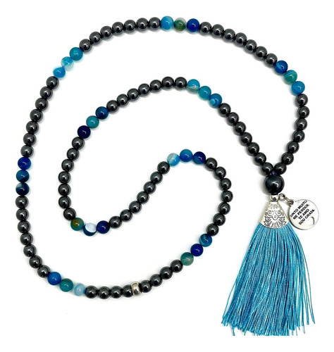 Japamala 108 Contas Hematita Com Agatapedra Natural Top Cor Roxa