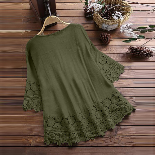 Blusa G Para Mujer, Estilo Vintage, Encaje, Retazos, Lazo, C