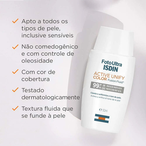 Isdin Protetor Foto Ultra Active Unify Fps 99 Corrige - 50ml