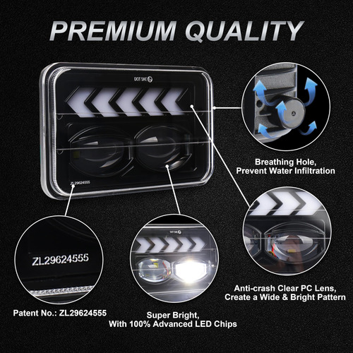 Faros Led Fnget 4pcs 4x6 Con Haz Alto/bajo Drl Blanco