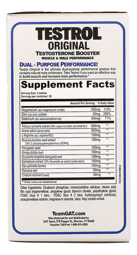 Suplemento en comprimidos GAT Sport Testrol Original testosterona en pote 60 un