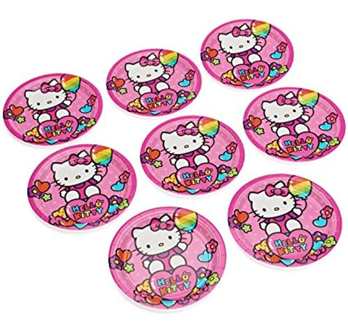Adorable Hello Kitty Rainbow Round Paper Plates Vajilla Dese