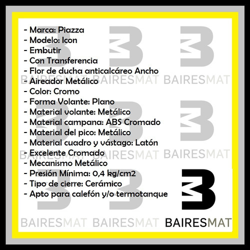 Imagen 3 de 5 de Griferia Para Ducha Con Transferencia Icon Piazza Cromada